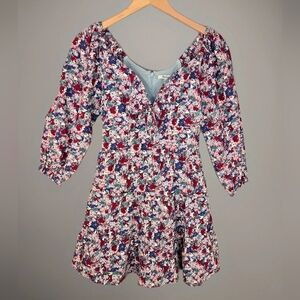 Madewell Amalia Womens Floral Tiered Mini Dress Sz 00 Spring Summer Festival
